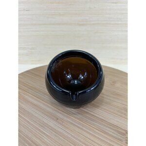 Vintage Viking Glass Amber Gold Brown Orb Round Ashtray One Slot Sphere Slanted